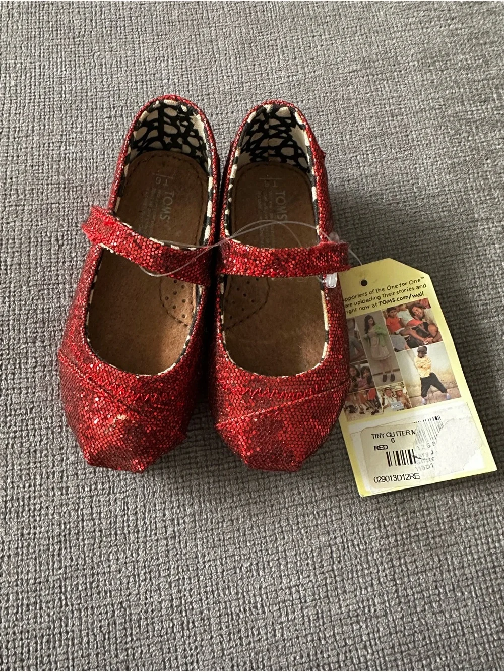 TOMS Kids Red Glitter Mary Jane Shoes with Strap